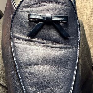 Navy Blue Stuart Weitzman Leather Loafers with Bow Detail Size 8